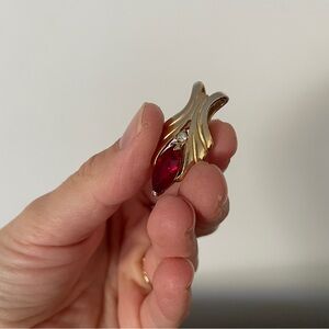 Ruby Red Gold Color Pendant with Clear Crystal Accent